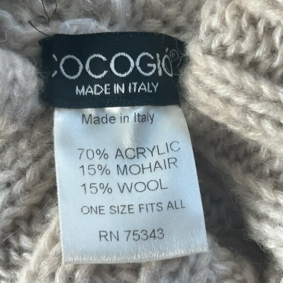 NWOT Luxury Italy Cocogio Taupe Cable Knit Cowl Neck Pullover Poncho Sweater - Picture 4 of 9